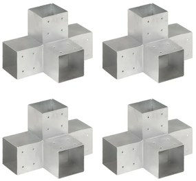 vidaXL Bases p/ poste em forma de X 4 pcs 101x101 mm metal galvanizado