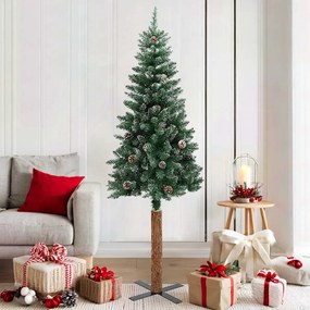 vidaXL Árvore de Natal fina madeira genuína e neve branca 180 cm verde