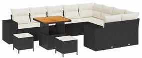 Conjunto de Sofá de Jardim vidaXL de 12 Peças com Almofadas Preto Vime