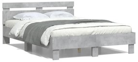 Estrutura cama cabeceira e luzes LED 120x200cm cinzento cimento