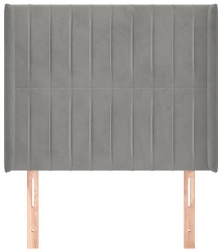Cabeceira de cama c/ abas veludo 83x16x118/128cm cinzento-claro