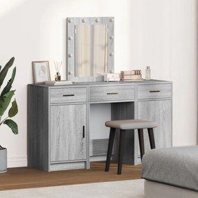Conjunto de Mesa de Maquiagem de 3 Peças com LED Cinza Sonoma em Madei