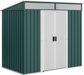 Outsunny Abrigo de Jardim 2 m² 195x122x181,5 cm Abrigo de Armazenamento Metálico com Porta de Correr e 2 Janelas Verde | Aosom Portugal