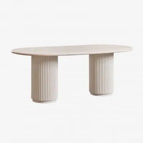 Mesa De Jantar Oval 200x100 Cm Em Pedra Natural E Madeira De Manga Giselda Travertino - Sklum