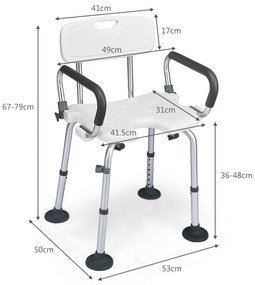 Cadeira de Banho com Altura Regulável e Estrutura Antiderrapante para Idosos e Deficientes até 100kg Branco