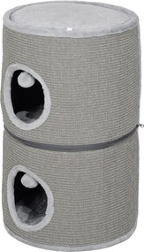 Cama para gatos modular em forma de barril com arranhador, com fecho de correr, separável, 3 níveis e duas bolas, Ø 42 x 69 cm (altura), cinzento