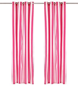 vidaXL Cortinas c/ argolas metal 2 pcs tecido 140x175 cm riscas rosa