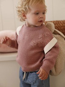 Camisola em tricô com flores bordadas, para bebé rosa