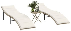 vidaXL Espreguiçadeiras com mesa 2 pcs vime PE bege