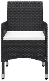 3 pcs conjunto de jantar para jardim com almofadões preto