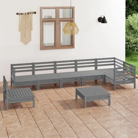 8 pcs conjunto lounge de jardim pinho maciço cinzento