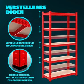Conjunto de 2 estantes para cargas pesadas até 875 kg, 180 x 90 x 40 cm Vermelho