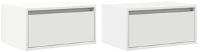 Mesas de cabeceira de parede com luzes LED 2 pcs branco