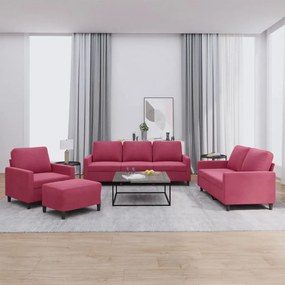 4 pcs conjunto de sofás com almofadões veludo vermelho tinto