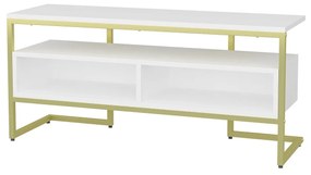 Suporte de TV Merrion – Branco e Dourado – 110 cm x 35 cm x 49,9 cm