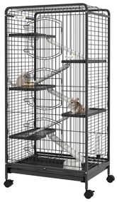 PawHut Gaiola para Pequenos Animais com 6 Níveis Gaiola para Roedores com Rodas Rampa e Bandeja Amovível 61,5x44x131 cm Preto | Aosom Portugal