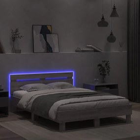 Estrutura cama c/ cabeceira/luzes LED 120x200cm cinzento sonoma