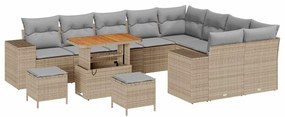 Conjunto de Sofá de Jardim de 12 Peças com Almofadas Rattan Bege