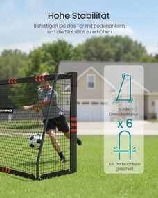 Baliza de futebol em tubo de aço com rede em PE para exterior, 85 × 240 × 160 cm, preta
