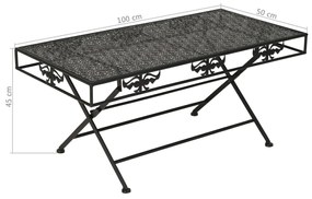 Mesa de centro dobrável estilo vintage metal 100x50x45 cm preto