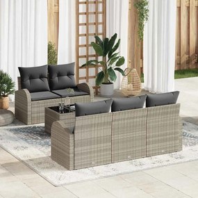 vidaXL Conjunto de Sofá de Jardim 6 Peças com Almofadas em Rattan Sintético Cinza Claro.