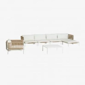 Sofá De Jardim Modular De 4 Peças Com 2 Poltronas De Canto, Pufe, Poltrona E Mesa De Centro Roubly Beige De Amêndoa - Sklum