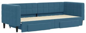 Sofá-cama com gavetão e gavetas 80x200 cm veludo azul