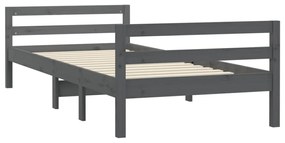 Estrutura de cama 75x190 cm madeira de pinho maciça cinzento