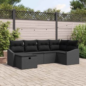 vidaXL Conjunto de Sofá de Jardim 6 Peças com Almofadas Rattan Poliéster Preto
