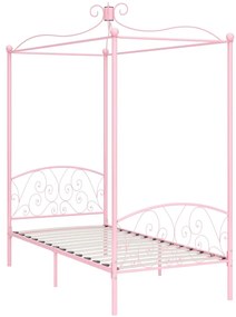 Estrutura de cama com dossel 100x200 cm metal cor-de-rosa
