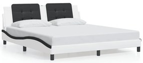 Estrutura cama c/ luzes LED 180x200cm couro artif. branco/preto