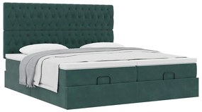 Estrutura de cama otomana com colchão verde escuro veludo