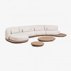Conjunto De Jardim Com Sofá Modular Chaise Longue Esquerdo De 4 Peças E 2 Mesas De Centro Em Madeira De Acácia Gerard Marrom Acácia Claro - Sklum