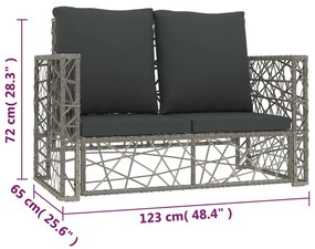 2 pcs conjunto lounge de jardim c/ almofadões vime PE cinzento