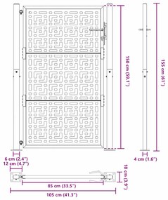 Portão de jardim 105x155 cm design cruzado de aço preto