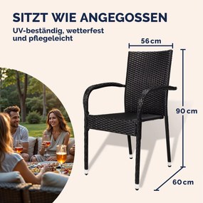 Conjunto de 4 Cadeiras jardim empilhável Comfort em Polyrattan Pretas