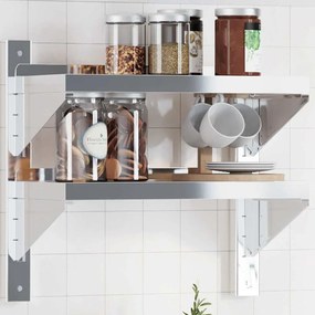 vidaXL Estante parede 2 prateleiras 50x23,5x48 cm aço inoxidável prata