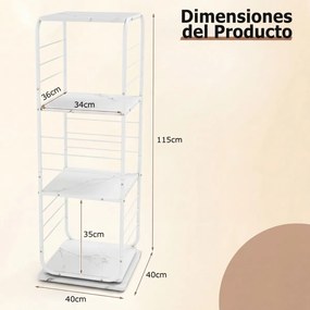 Estante giratória de 4 níveis Torre 360° com estrutura metálica 40 x 40 x 115 cm economiza espaço de canto para escritório, casa, sala, branca