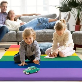 Tapete de ginástica triplo dobrável para crianças com pegas de transporte para treino de ioga aeróbico 180 x 120 x 4 cm Multicolor
