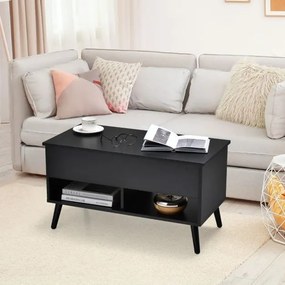 Mesa de centro com tampo elevável 80 x 40 x 46 cm, compartimento oculto e 2 prateleiras para sala de estar Preta