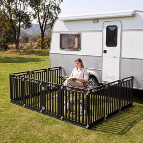 Recinto para Cães com 9 Painéis Modulares, 53 x 81 cm, Utilização no Interior e Exterior, Preto
