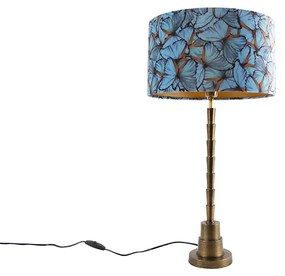 Candeeiro de mesa Art Déco bronze com abajur de veludo com borboleta 35 cm - Pisos