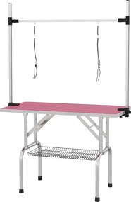 PawHut Mesa de Tosquia para Cães Dobrável Mesa de Higiene com Prateleira Metálica Superfície Antiderrapante 107x60x164 cm, Rosa | Aosom Portugal