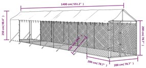 Canil de exterior com teto 2x14x2,5 m aço galvanizado prateado