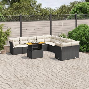 11 pcs conjunto sofás de jardim c/ almofadões vime PE preto