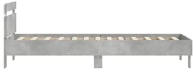 Estrutura de cama c/ cabeceira/luzes LED 90x200cm cinza cimento