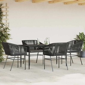 Conjunto de jantar jardim 5 peças almofadas vidro vime PE preto
