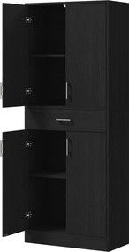 HOMCOM Aparador alto armário de cozinha 4 portas 2 armários e 1 gaveta central altura 180 cm com 2 prateleiras reguláveis preto | Aosom Portugal