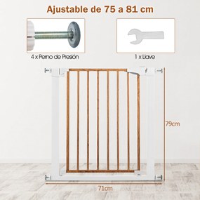 Portão barreira de segurança para bebês de 75-82 cm com data automática 2 aberturas para portões de proteção infantil branco
