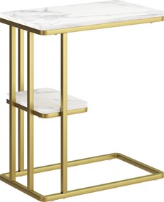 HOMCOM Mesa Auxiliar Estrutura em C Mesa Auxiliar Estreita de 2 Níveis com Prateleira 50x30x57,5 cm Branco Efeito Mármore | Aosom Portugal